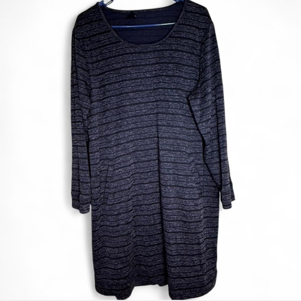 Tacera navy and Gray Striped Long Sleeve Dress